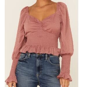 Sadie & Sage Women's Smocked Long Sleeve Crop Top. Size S